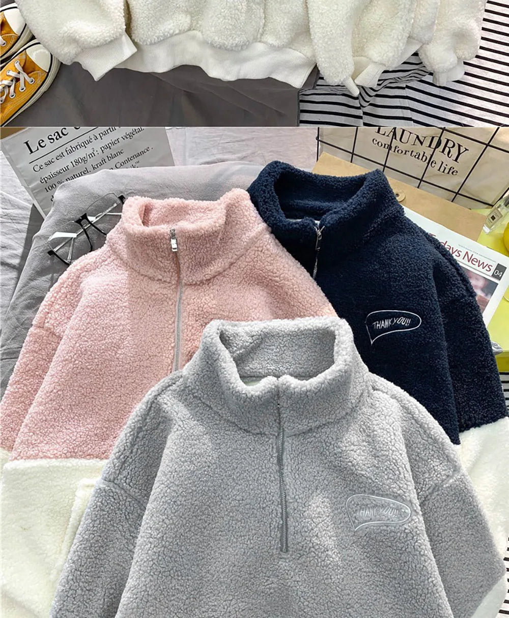 LAMB FLEECE TOPS WITH ZIPPER