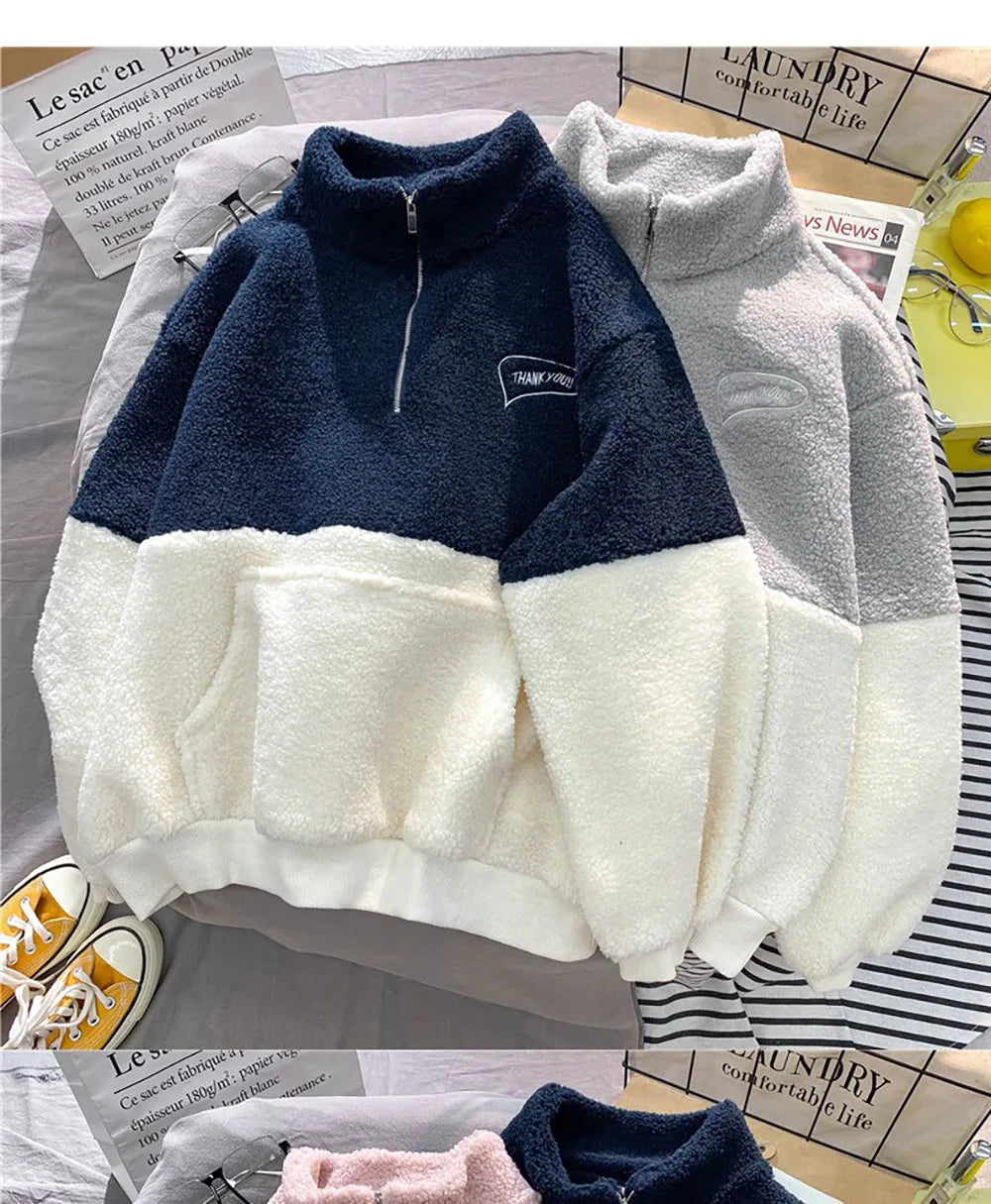 LAMB FLEECE TOPS WITH ZIPPER