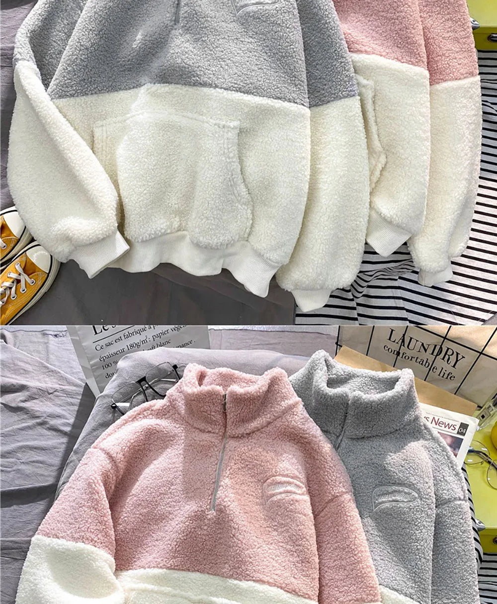 LAMB FLEECE TOPS WITH ZIPPER