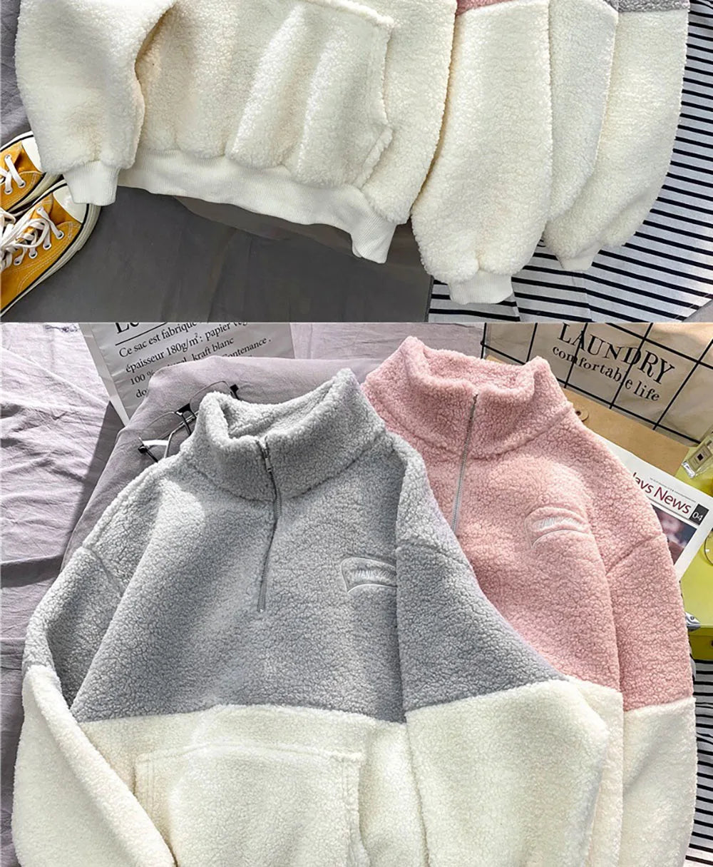 LAMB FLEECE TOPS WITH ZIPPER