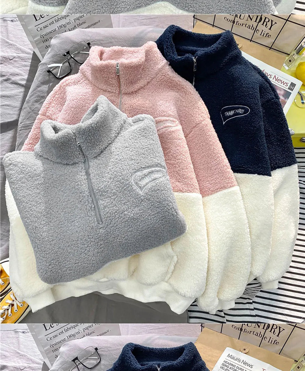 LAMB FLEECE TOPS WITH ZIPPER